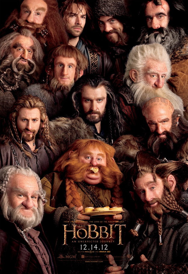 póster con los 13 enanos liderados por thorin y que acompañan a bilbo y gandalf en su misión