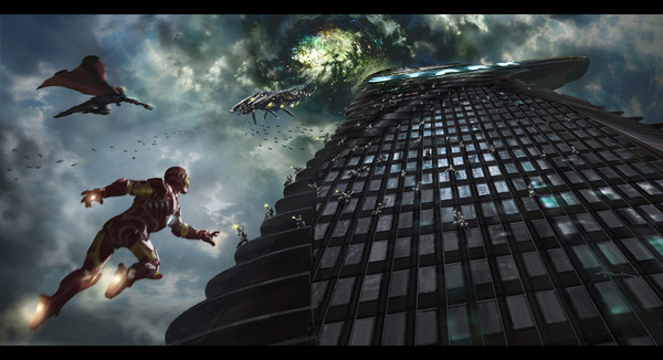 thor y iron man luchando contra los chitauri