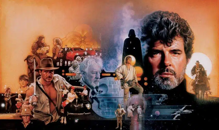 ilustración de drew struzan dedicada a george lucas