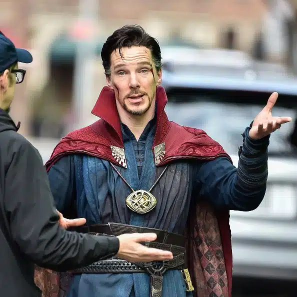 new york, new york - april 02: actor benedict cumberbatch is seen filming "doctor strange" on location on april 2, 2016 in new york city. (photo by michael stewart/gc images)