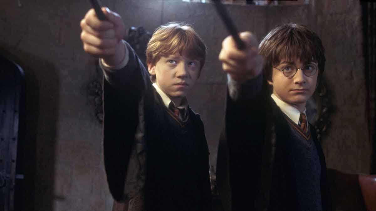 Harry Potter y Ron enfrentándose a una amenaza en Harry Potter y la Cámara Secreta