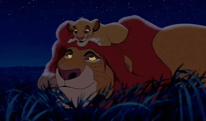 Simba y Mufasa en la película de El Rey León