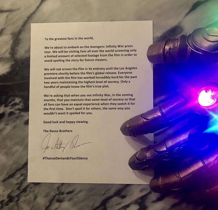 la carta de thanos en vengadores: infinity war (2018)