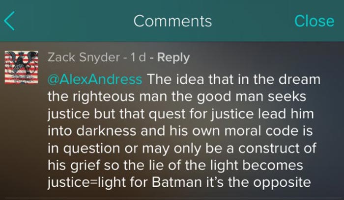 la explicación del inicio de batman v superman (2016) por parte de zack snyder