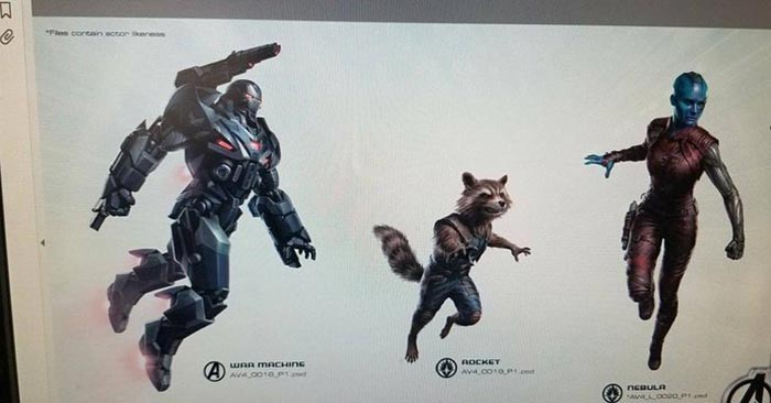 arte conceptual de vengadores 4 con máquina de guerra, rocket y nébula