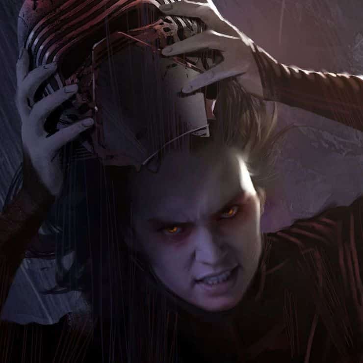 concept art dark rey con el casco de kylo ren