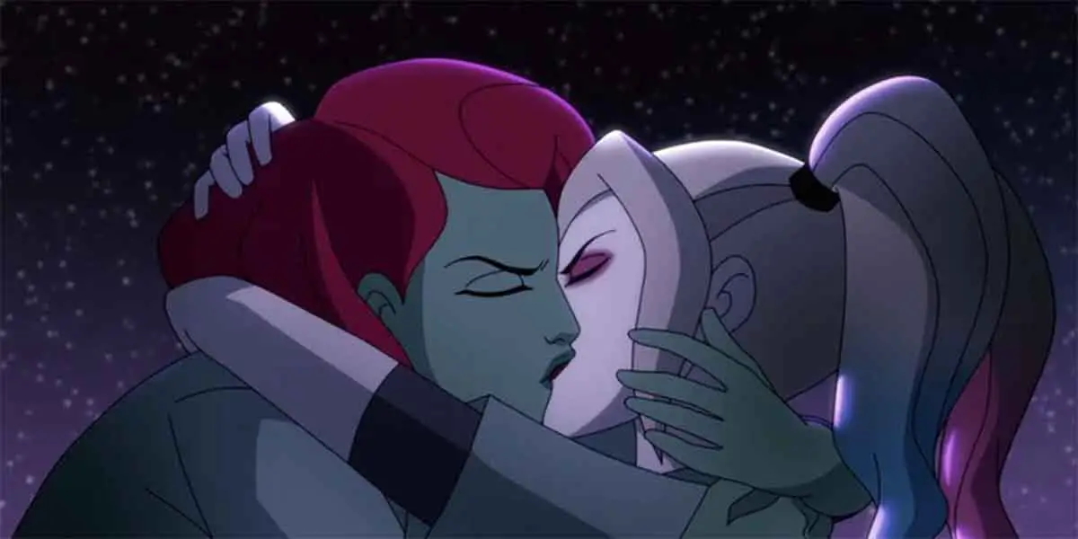 harley quinn y posion ivy se besan por primera vez en la serie de animación