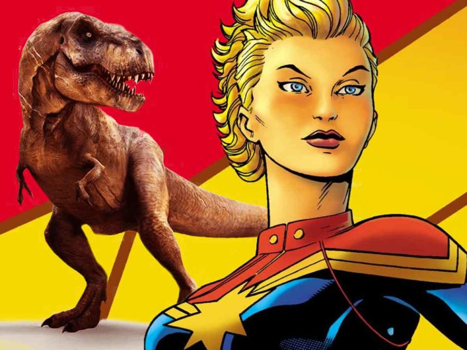 capitana marvel mató a un dinosaurio de un puñetazo