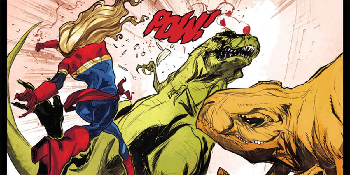 capitana marvel mató a un dinosaurio de un puñetazo