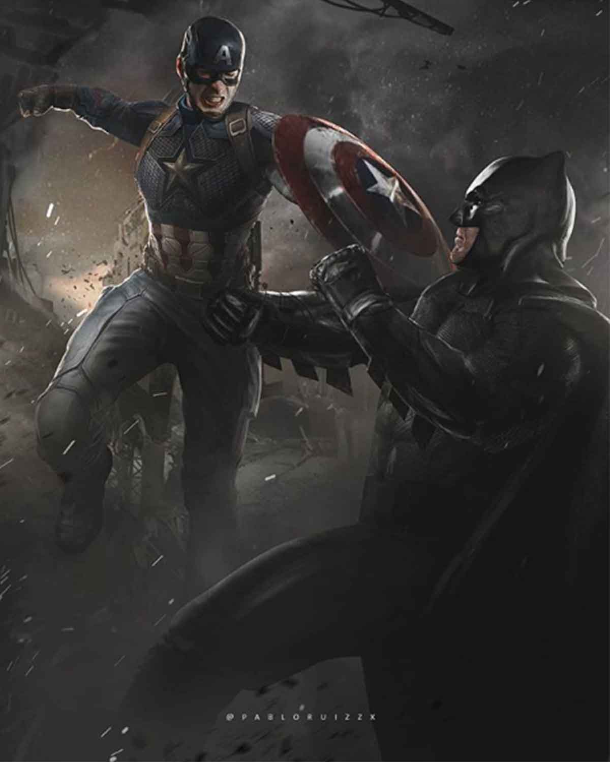 espectacular fan art de capitán américa vs batman