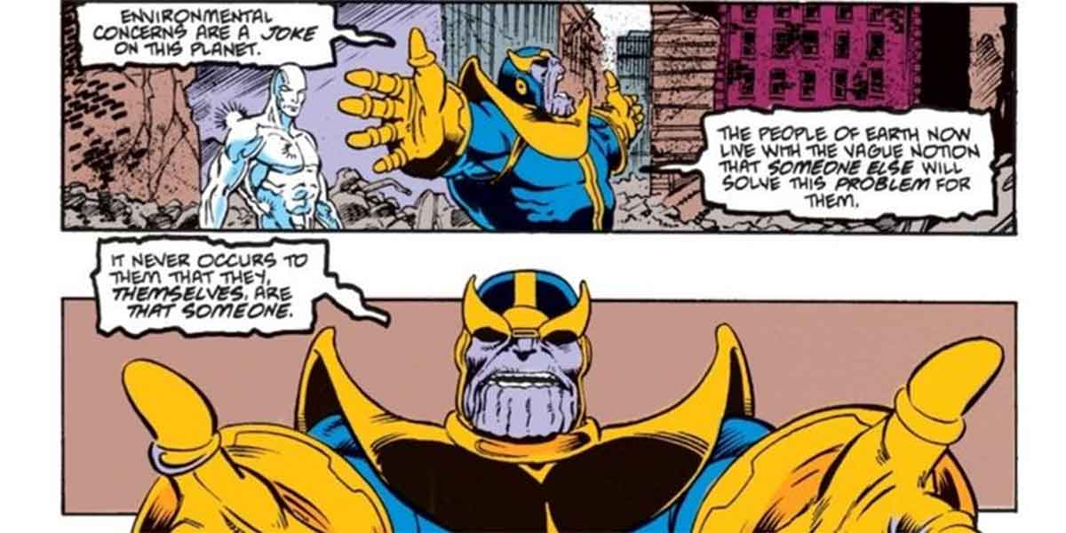 thanos demuestra que los humanos están matando la tierra