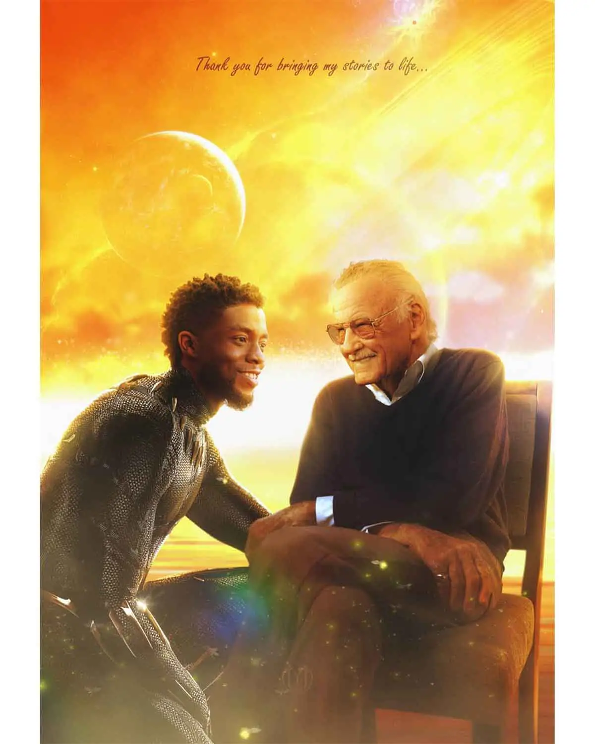 espectacular fan art tributo a chadwick boseman y stan lee