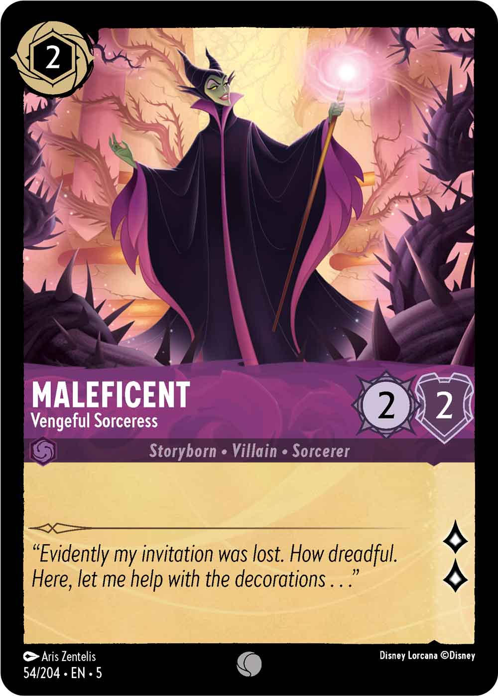 carta shimmering skies - disney lorcana tcg - maleficent, vengeful sorceress 