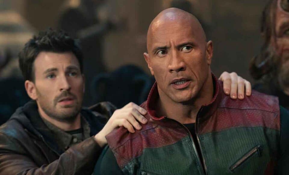 red one en chris evans y dwayne johnson